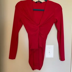 Bodysuit with twist detail, red  US size 0. Miss Selfridge